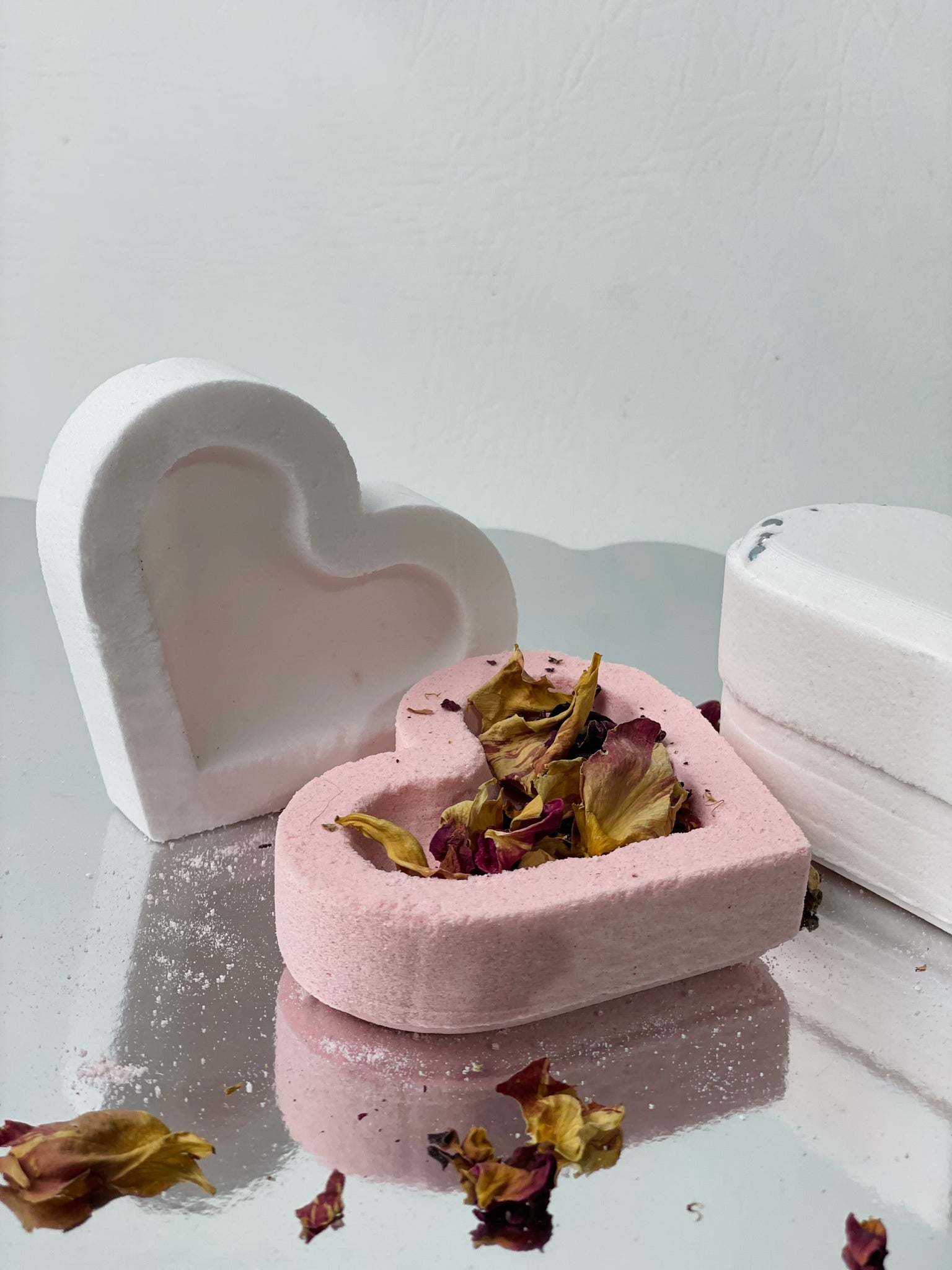 Bath Bomb Heart Shape with Rose Petals and Organic Rose Oil